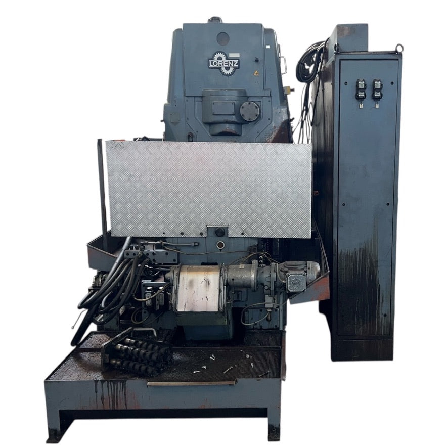 Dentatrice Lorenz LS-400 vista frontale, macchina per ingranaggi con componenti idraulici e meccanici, perfetta per manutenzione professionale.